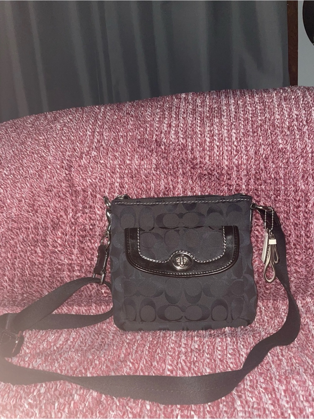 Coach Black Signature Small Crossbody with Turnlock Flap